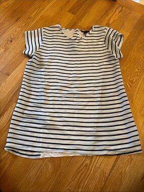 Mixed Media Black & White Striped Short Sleeve Shirt (Size M)